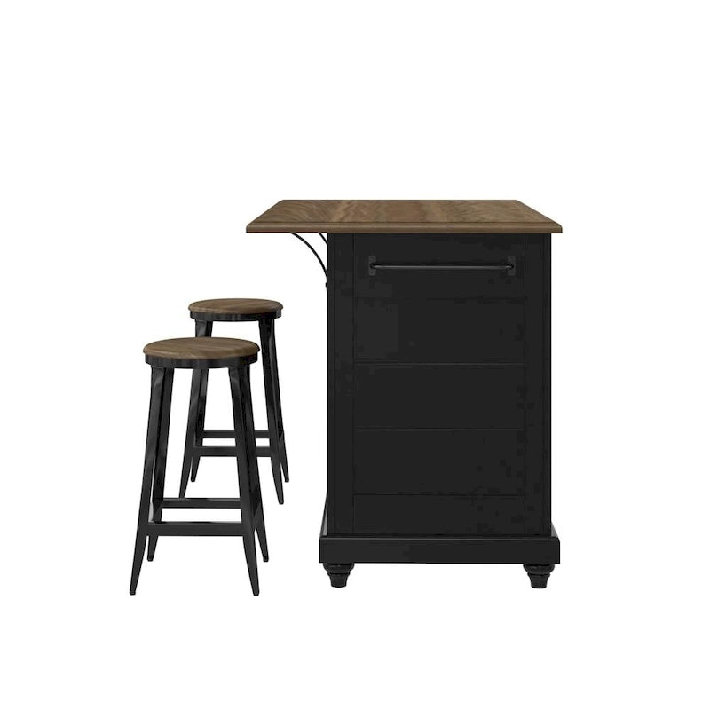 White/Black 2-Stool Kitchen Island Set (Seats 2)