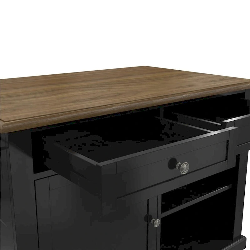 White/Black 2-Stool Kitchen Island Set (Seats 2)