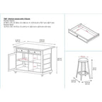 White/Black 2-Stool Kitchen Island Set (Seats 2)