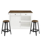 White/Black 2-Stool Kitchen Island Set (Seats 2)