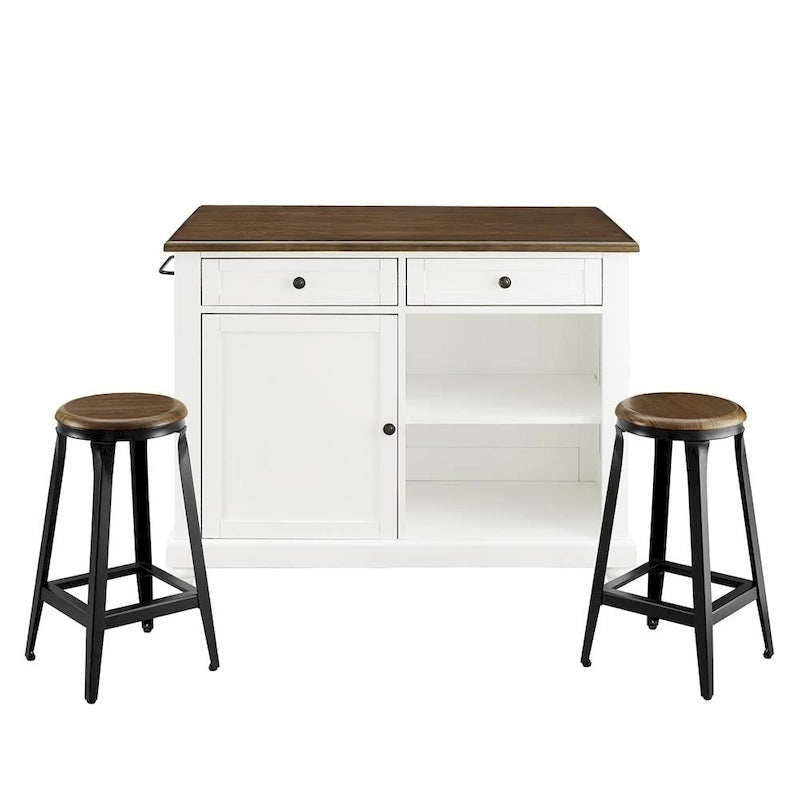 White/Black 2-Stool Kitchen Island Set (Seats 2)