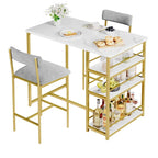 Grey Bar-Height Dining Table Set for 2, Industrial Style, 3 Storage Shelves