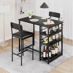 Grey Bar-Height Dining Table Set for 2, Industrial Style, 3 Storage Shelves