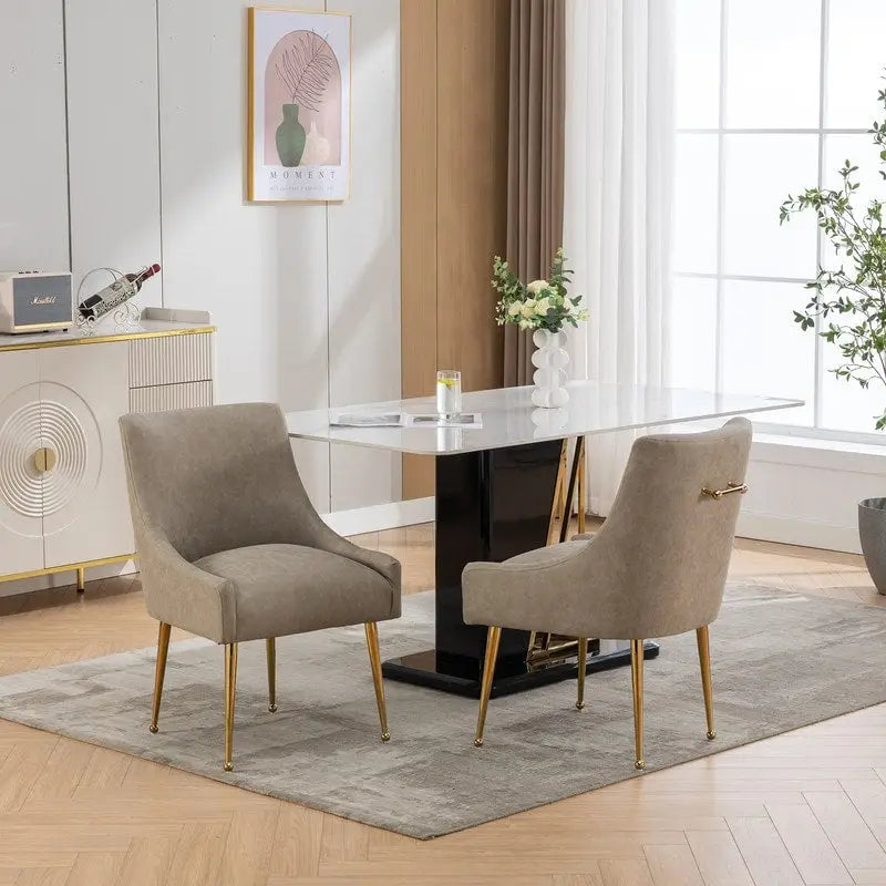 Fauteuil d'appoint en similicuir avec poignée arrière, lot de 2 – Marron / Bleu / Noir / Moutarde / Abricot foncé