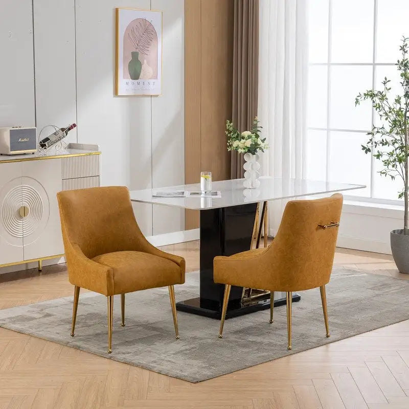 PU Leather Accent Chair with Rear Handle, Set of 2 – Brown / Blue / Black / Mustard / Dark Apricot