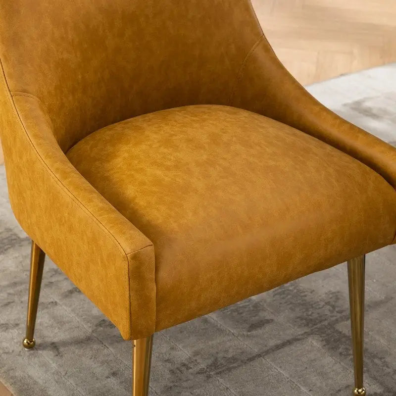 PU Leather Accent Chair with Rear Handle, Set of 2 – Brown / Blue / Black / Mustard / Dark Apricot
