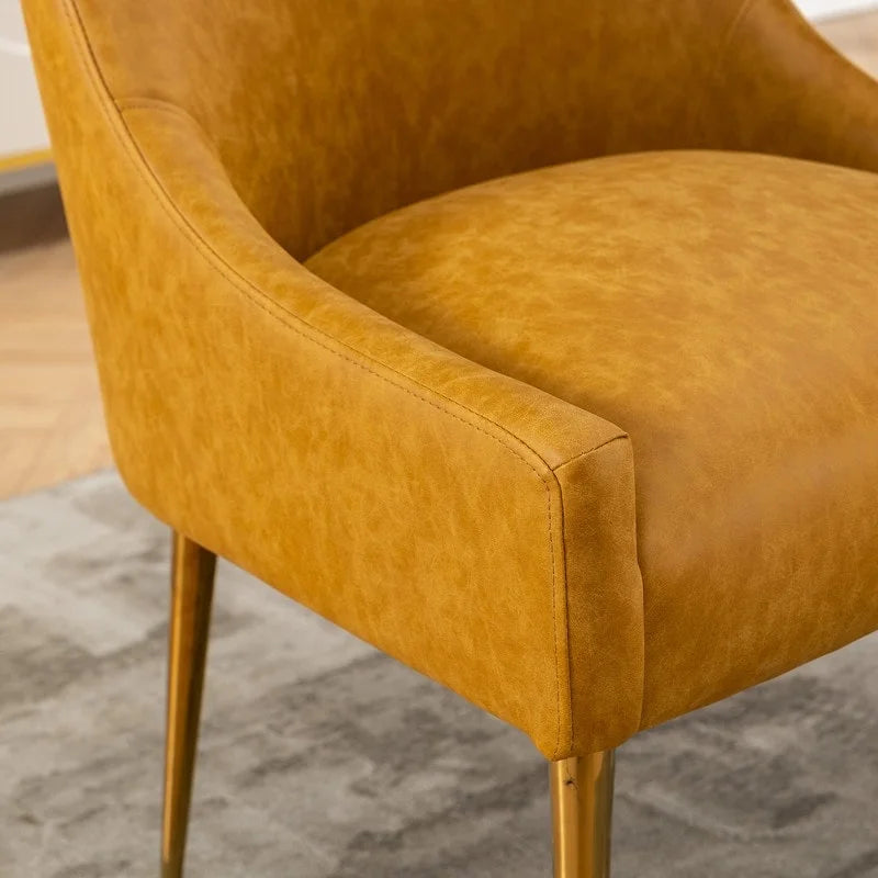 PU Leather Accent Chair with Rear Handle, Set of 2 – Brown / Blue / Black / Mustard / Dark Apricot