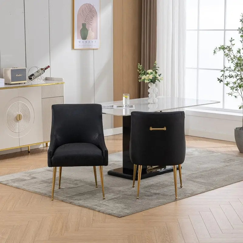 PU Leather Accent Chair with Rear Handle, Set of 2 – Brown / Blue / Black / Mustard / Dark Apricot
