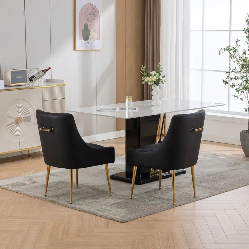 PU Leather Accent Chair with Rear Handle, Set of 2 – Brown / Blue / Black / Mustard / Dark Apricot