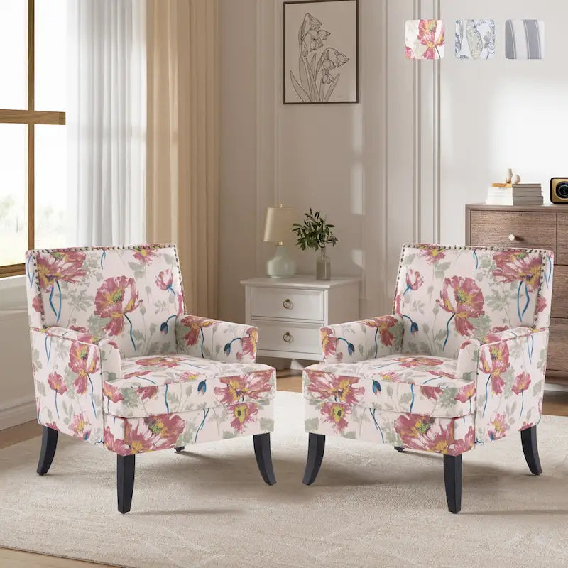 Blue / Red / Grey Nailhead Trim Accent Arm Chair, Set of 2