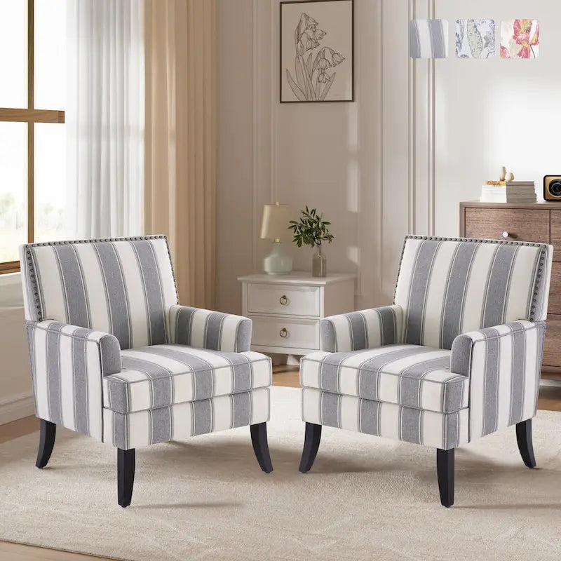 Blue / Red / Grey Nailhead Trim Accent Arm Chair, Set of 2