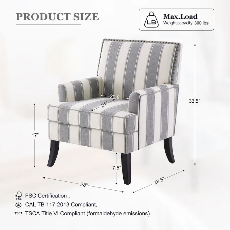 Blue / Red / Grey Nailhead Trim Accent Arm Chair, Set of 2