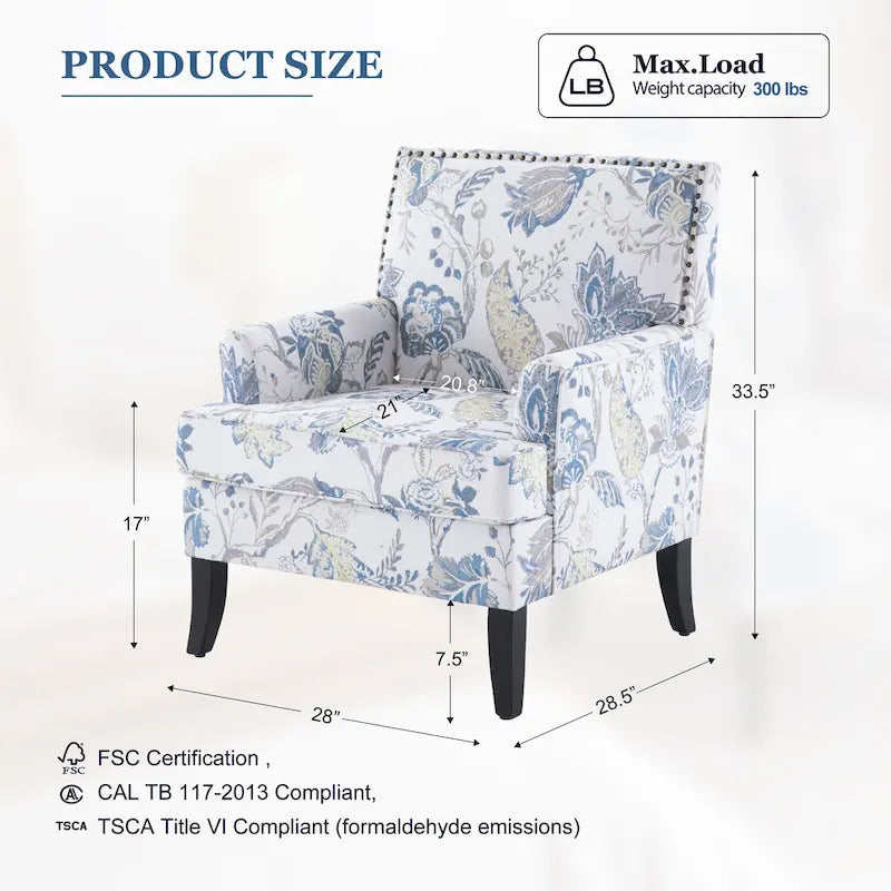 Blue / Red / Grey Nailhead Trim Accent Arm Chair, Set of 2