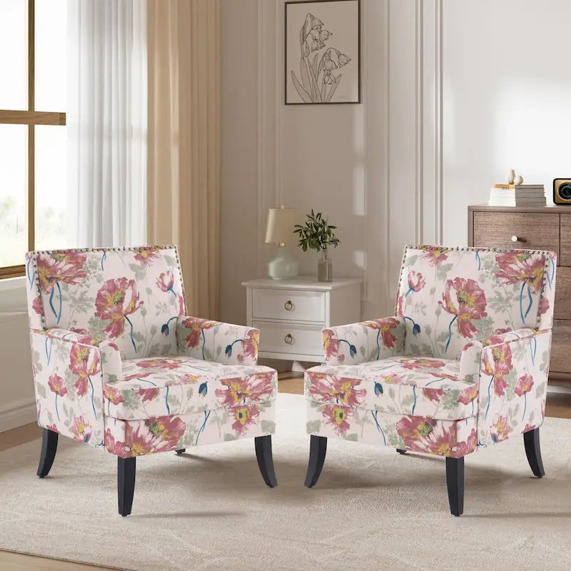 Blue / Red / Grey Nailhead Trim Accent Arm Chair, Set of 2