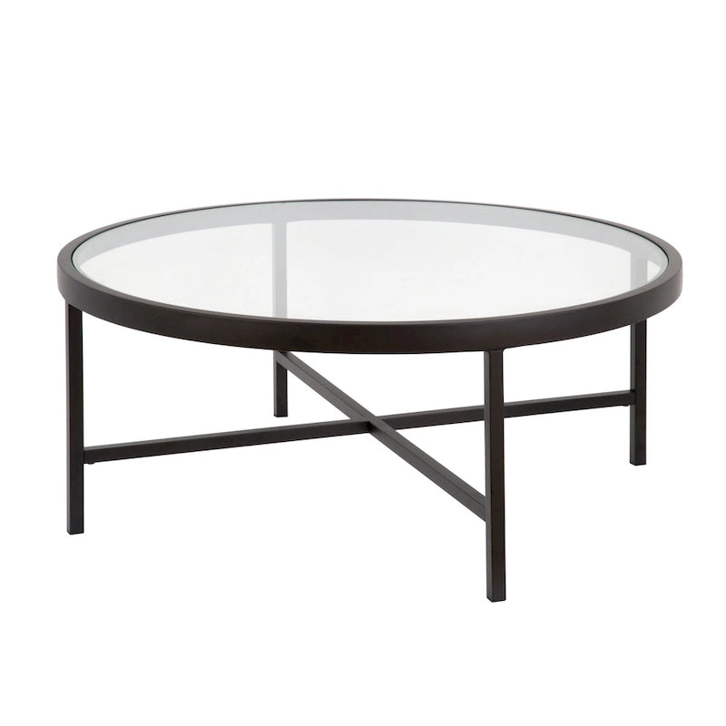 Round Steel Coffee Table – Tempered Glass Top, Multi-Finish