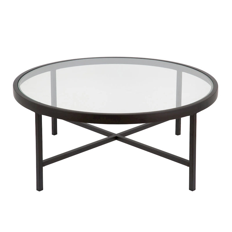 Round Steel Coffee Table – Tempered Glass Top, Multi-Finish