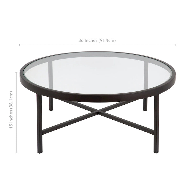 Round Steel Coffee Table – Tempered Glass Top, Multi-Finish