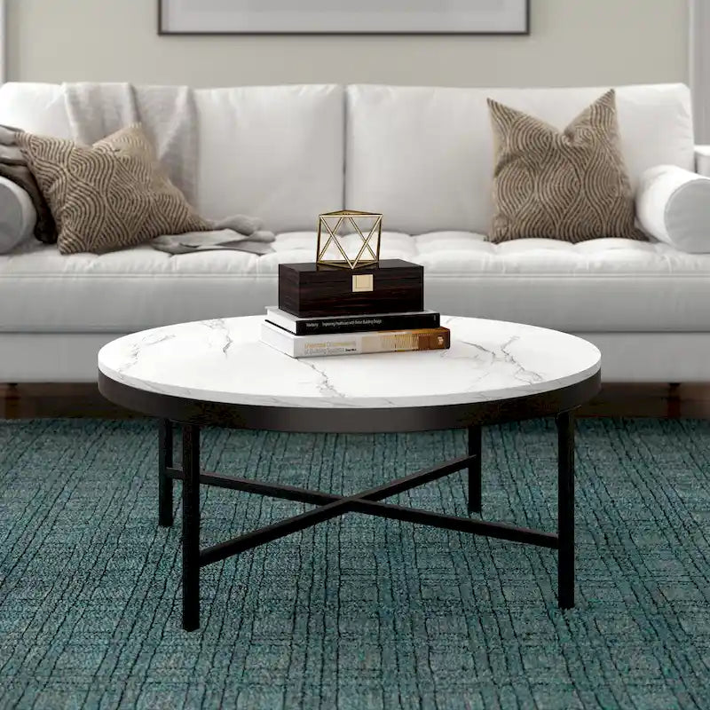 Round Steel Coffee Table – Tempered Glass Top, Multi-Finish