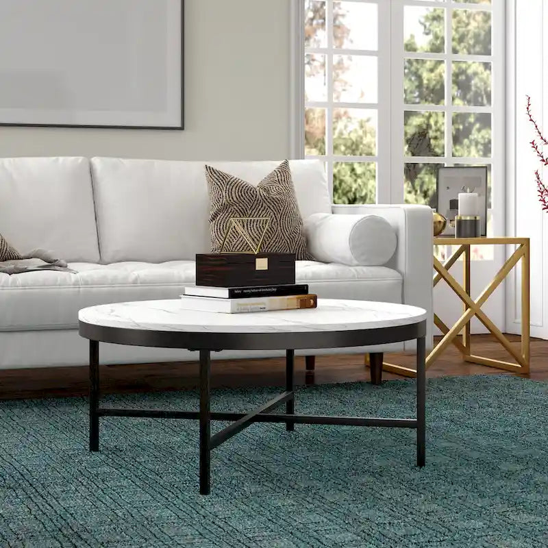Round Steel Coffee Table – Tempered Glass Top, Multi-Finish
