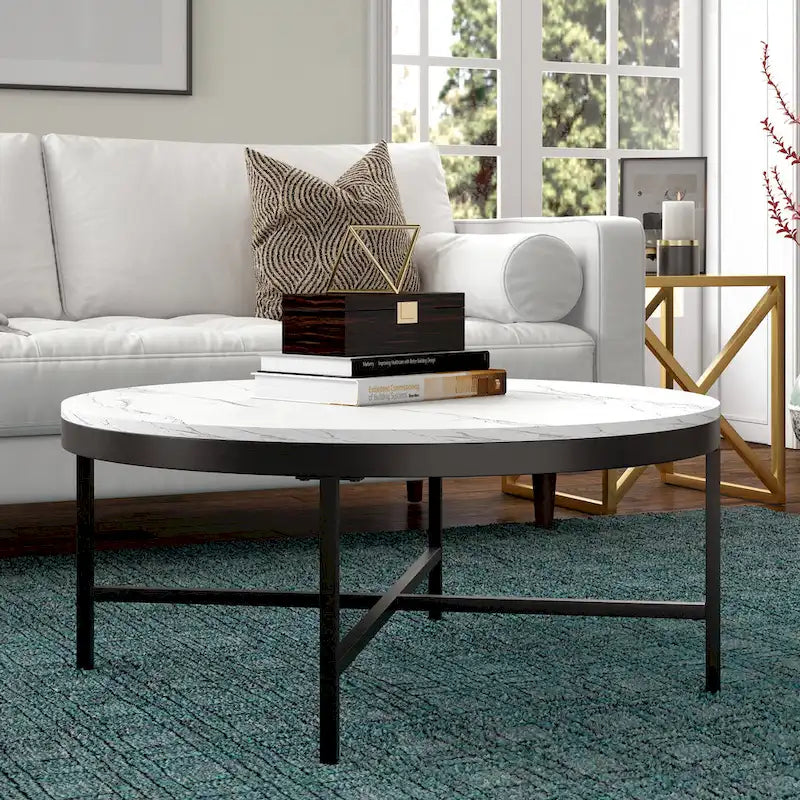 Round Steel Coffee Table – Tempered Glass Top, Multi-Finish