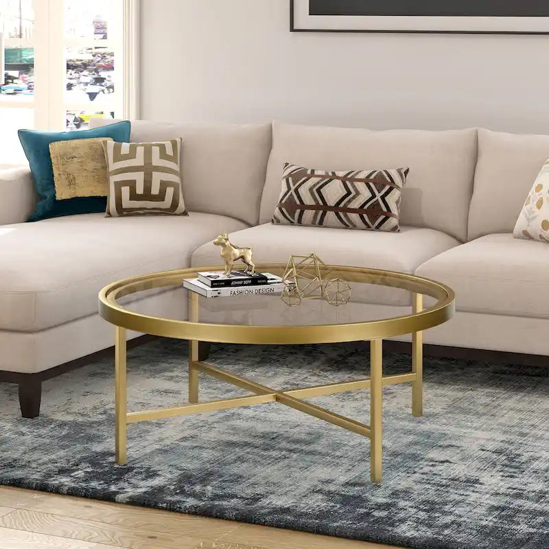 Round Steel Coffee Table – Tempered Glass Top, Multi-Finish