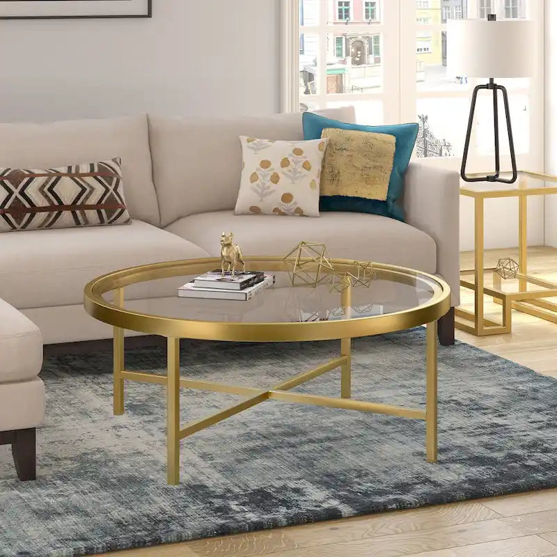 Round Steel Coffee Table – Tempered Glass Top, Multi-Finish