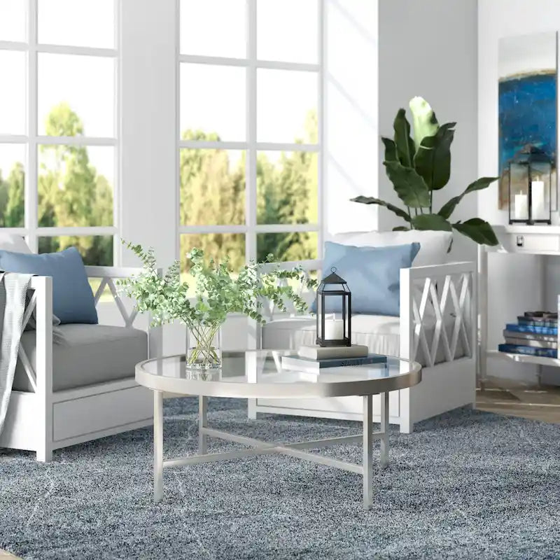 Round Steel Coffee Table – Tempered Glass Top, Multi-Finish