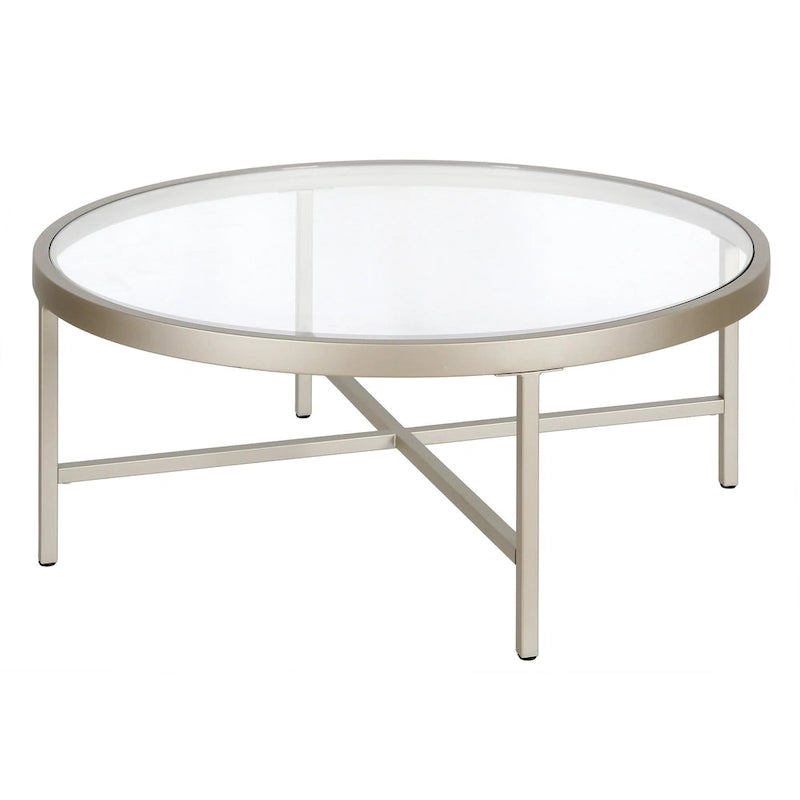 Round Steel Coffee Table – Tempered Glass Top, Multi-Finish