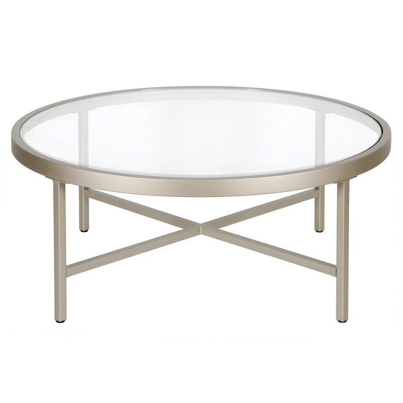 Round Steel Coffee Table – Tempered Glass Top, Multi-Finish