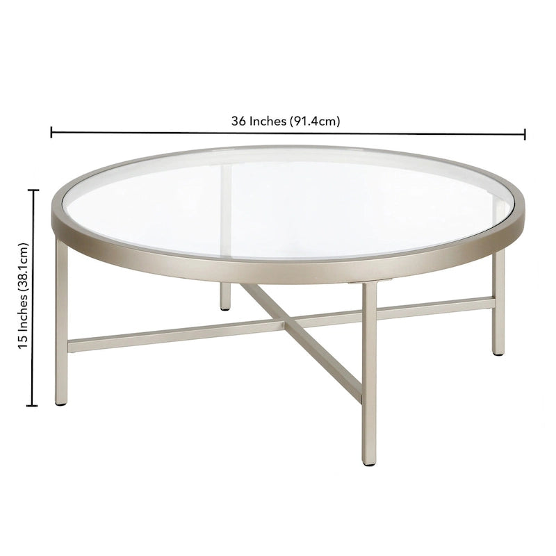 Round Steel Coffee Table – Tempered Glass Top, Multi-Finish