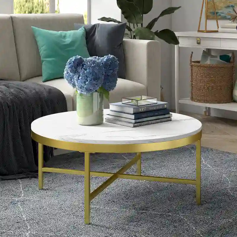 Round Steel Coffee Table – Tempered Glass Top, Multi-Finish