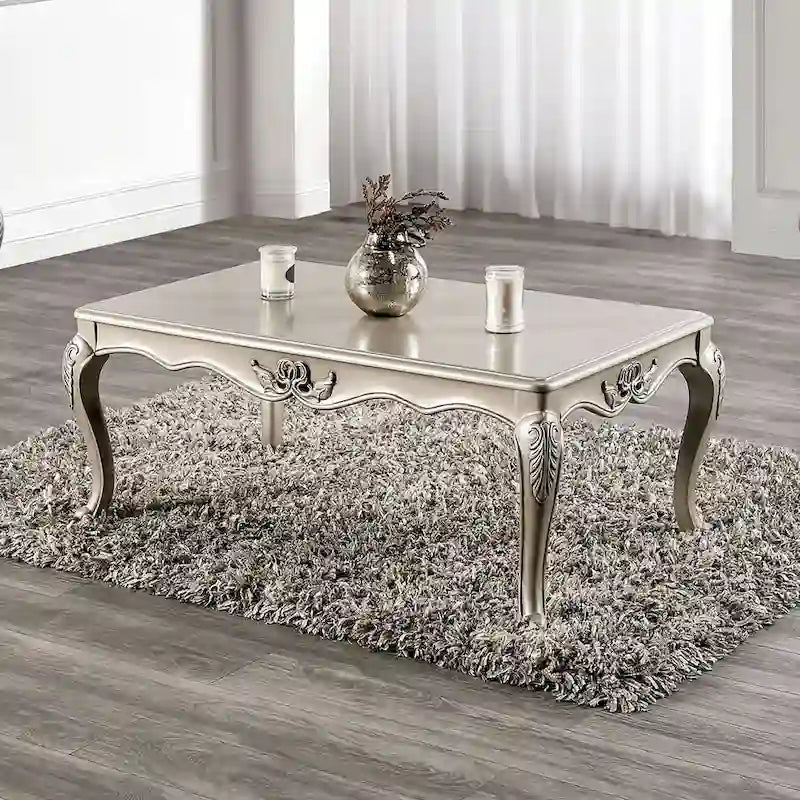 Black / Champagne, Baroque Style, 1-Piece Coffee Table with Carved Legs