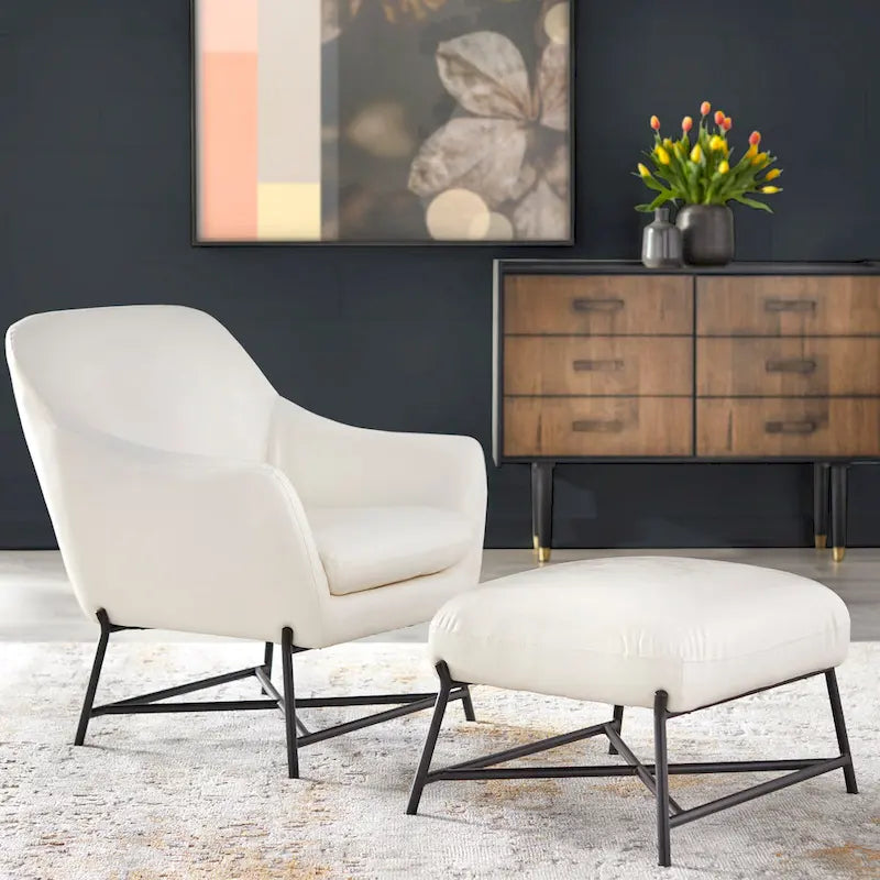 Camel Brown / Black / Grey / White Mid-Century Modern Accent Chair with Ottoman, 1-Seat