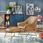Camel Brown / Black / Grey / White Mid-Century Modern Accent Chair with Ottoman, 1-Seat