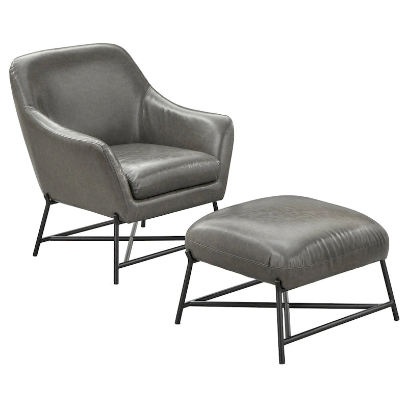 Camel Brown / Black / Grey / White Mid-Century Modern Accent Chair with Ottoman, 1-Seat