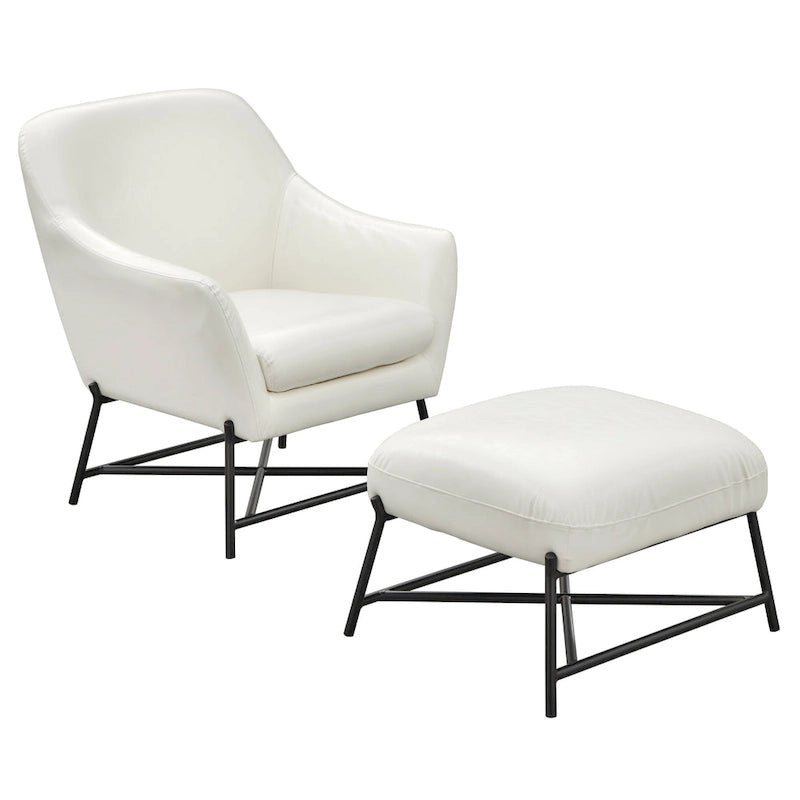 Camel Brown / Black / Grey / White Mid-Century Modern Accent Chair with Ottoman, 1-Seat