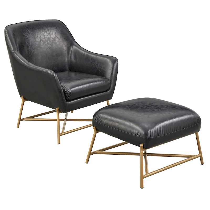 Camel Brown / Black / Grey / White Mid-Century Modern Accent Chair with Ottoman, 1-Seat