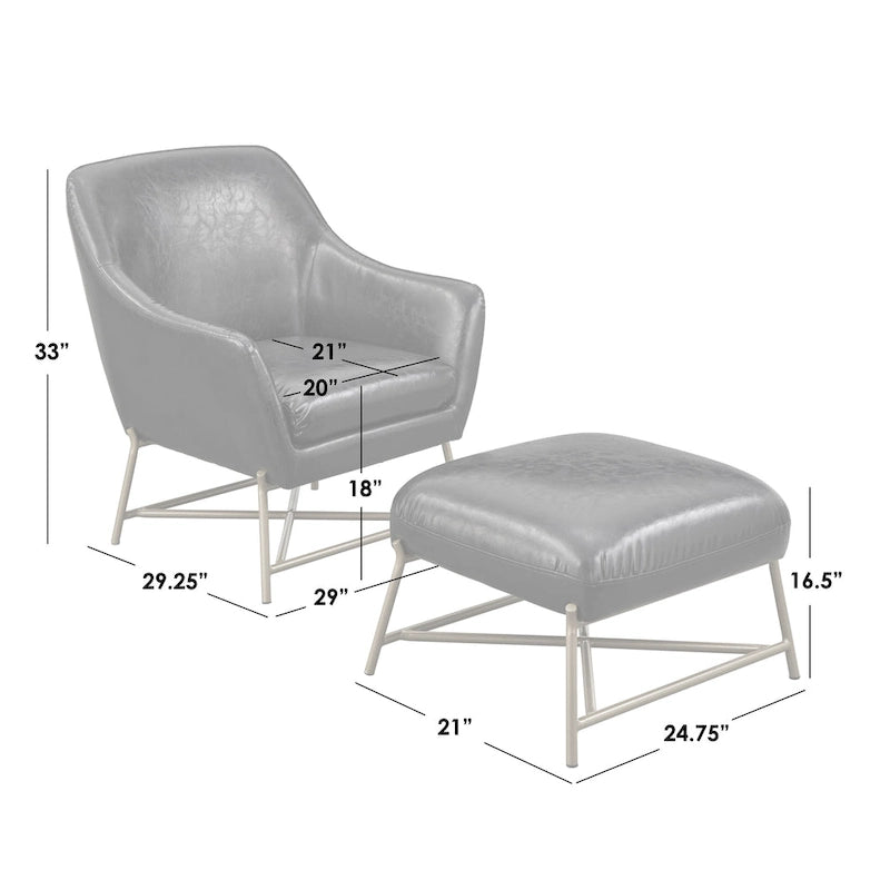 Camel Brown / Black / Grey / White Mid-Century Modern Accent Chair with Ottoman, 1-Seat