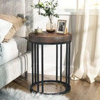 Rustic Brown & Black 2-Tier Round End Table, 1–2 Person Use