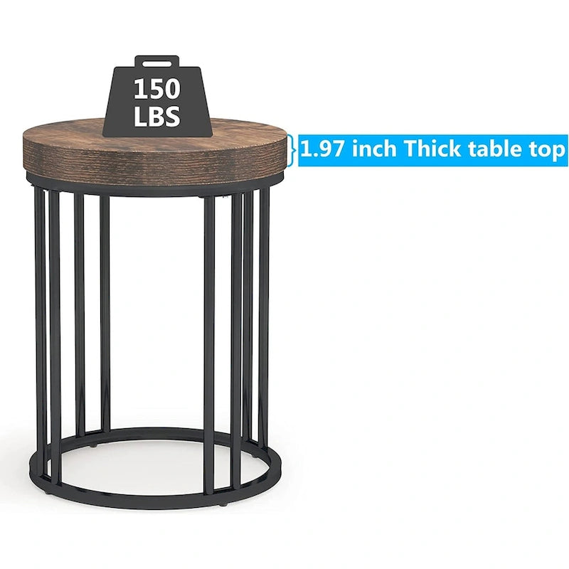 Rustic Brown & Black 2-Tier Round End Table, 1–2 Person Use