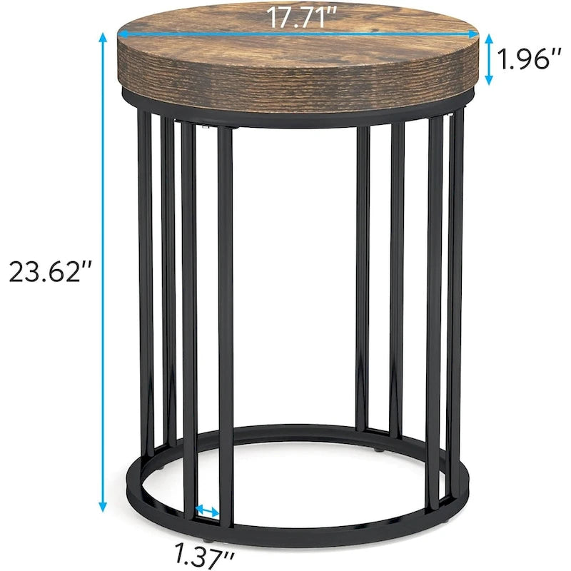 Rustic Brown & Black 2-Tier Round End Table, 1–2 Person Use