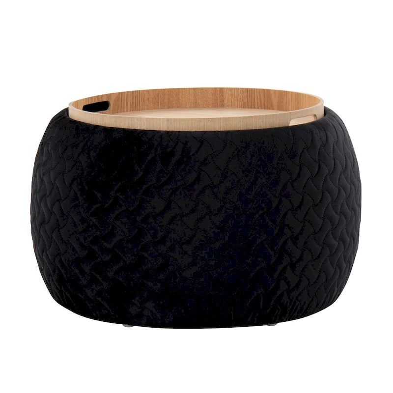 Pouf avec plateau en bois naturel