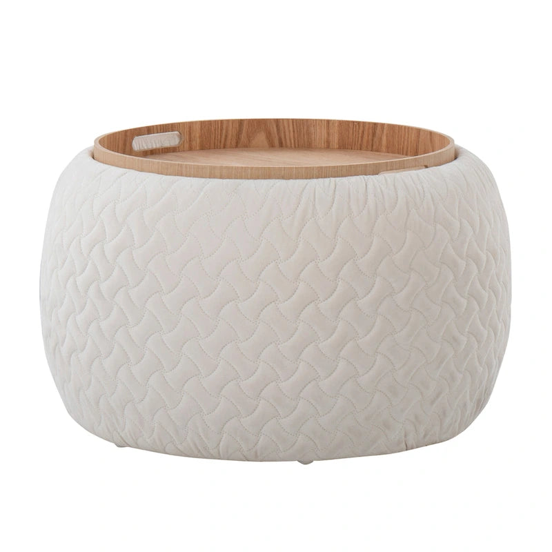 Pouf avec plateau en bois naturel