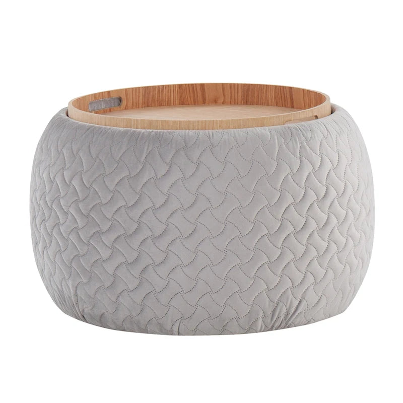 Pouf avec plateau en bois naturel