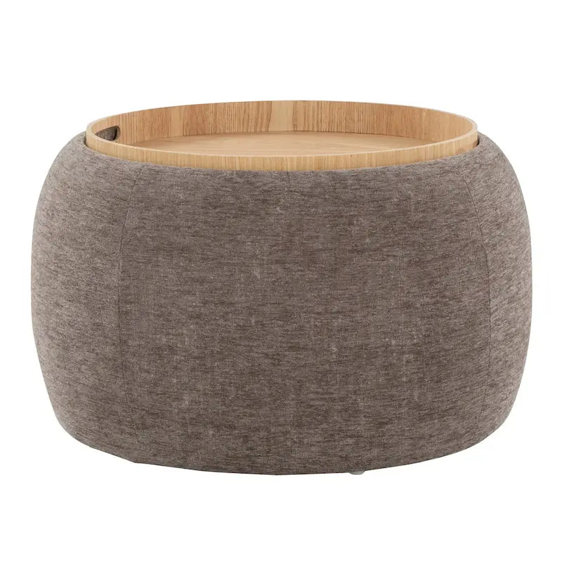 Pouf avec plateau en bois naturel