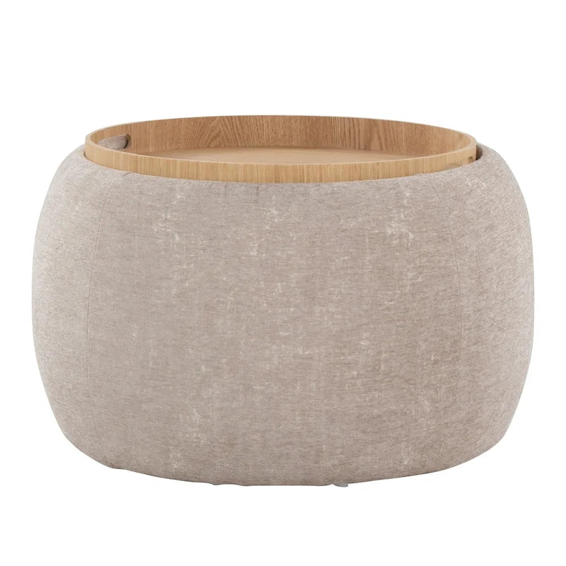 Pouf avec plateau en bois naturel