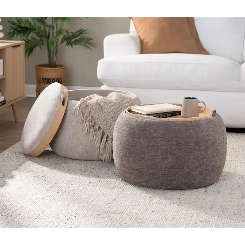 Pouf avec plateau en bois naturel