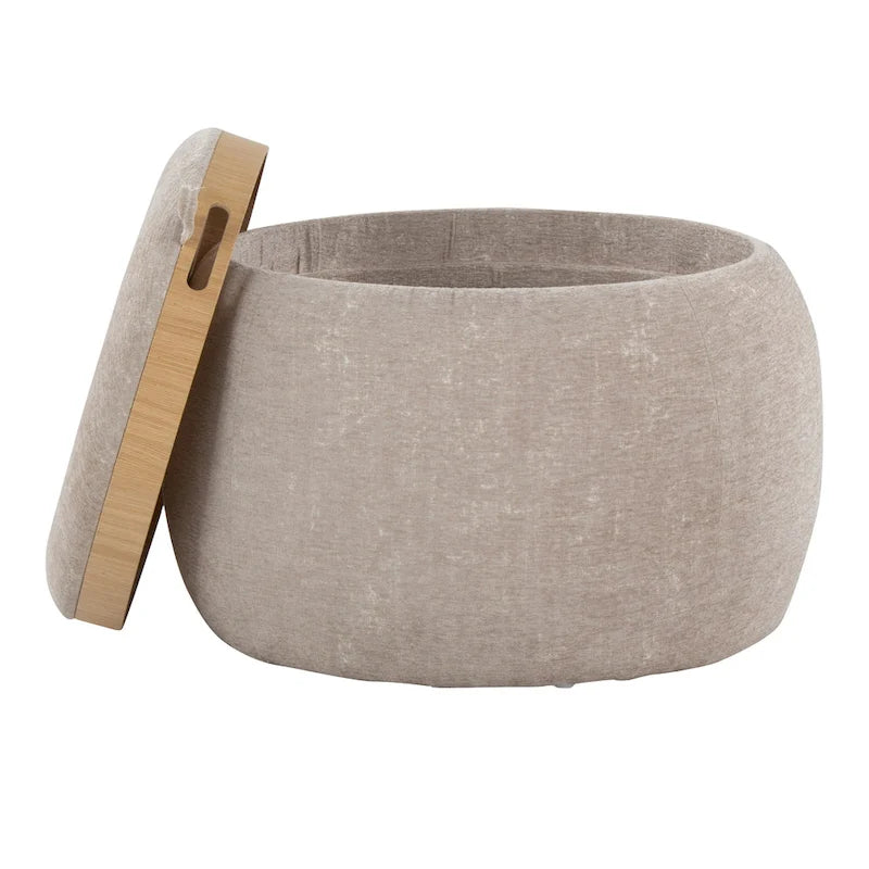 Pouf avec plateau en bois naturel