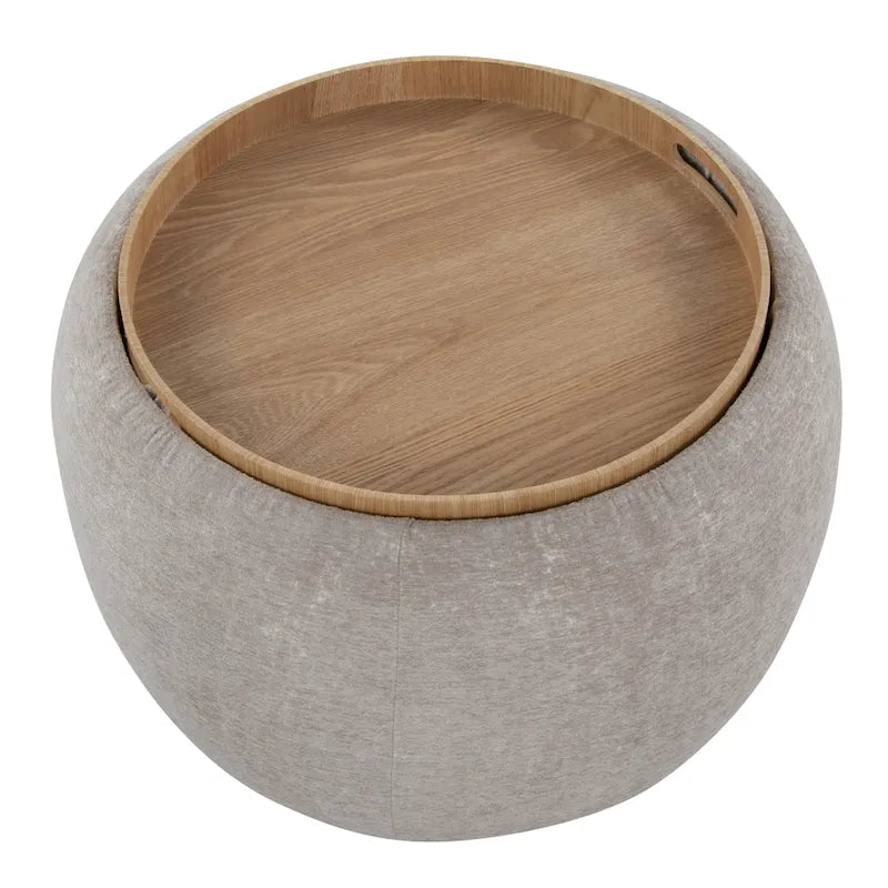 Pouf avec plateau en bois naturel