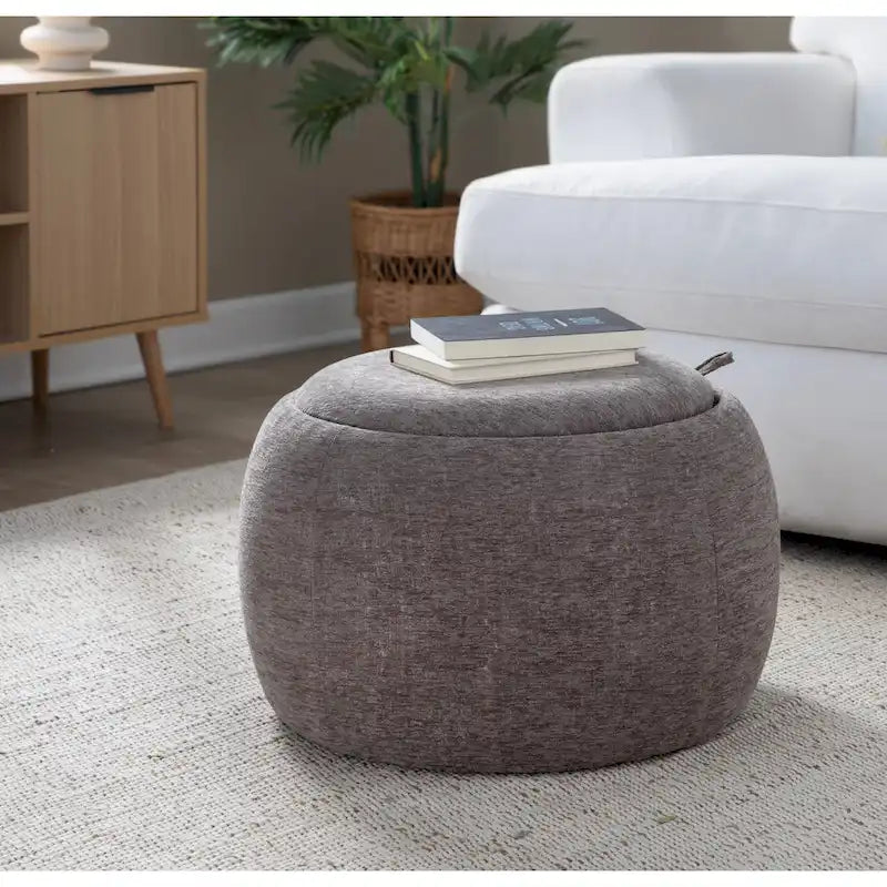 Pouf avec plateau en bois naturel
